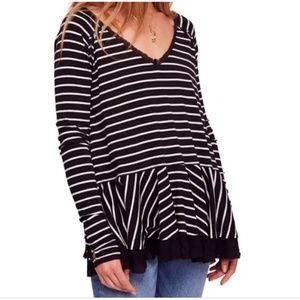 We The Free | Free People Tangerine Striped Peplum Long Sleeve Top